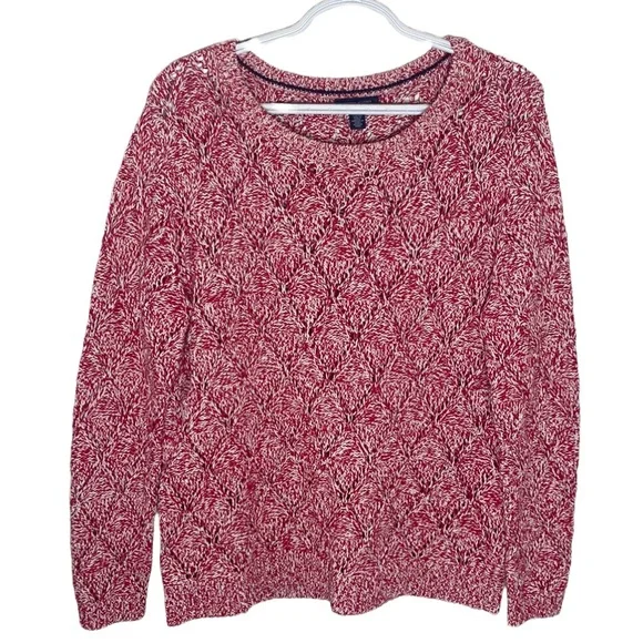 Tommy Hilfiger Heather red Diamond chunky knit cotton sweater with Pom-poms XL - Picture 1 of 10